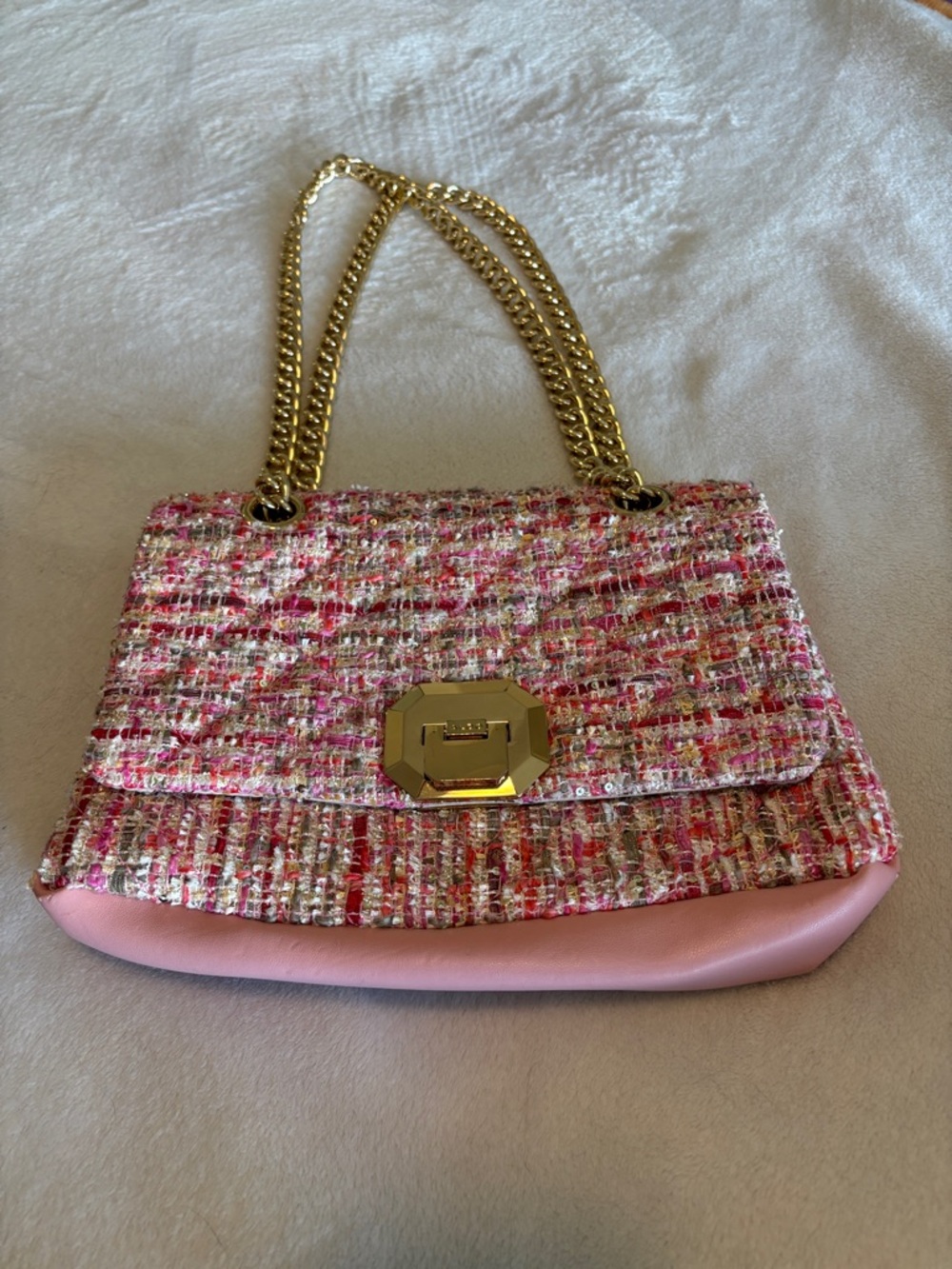 Aldo Pink Tweed Shoulder Bag with Gold Chain